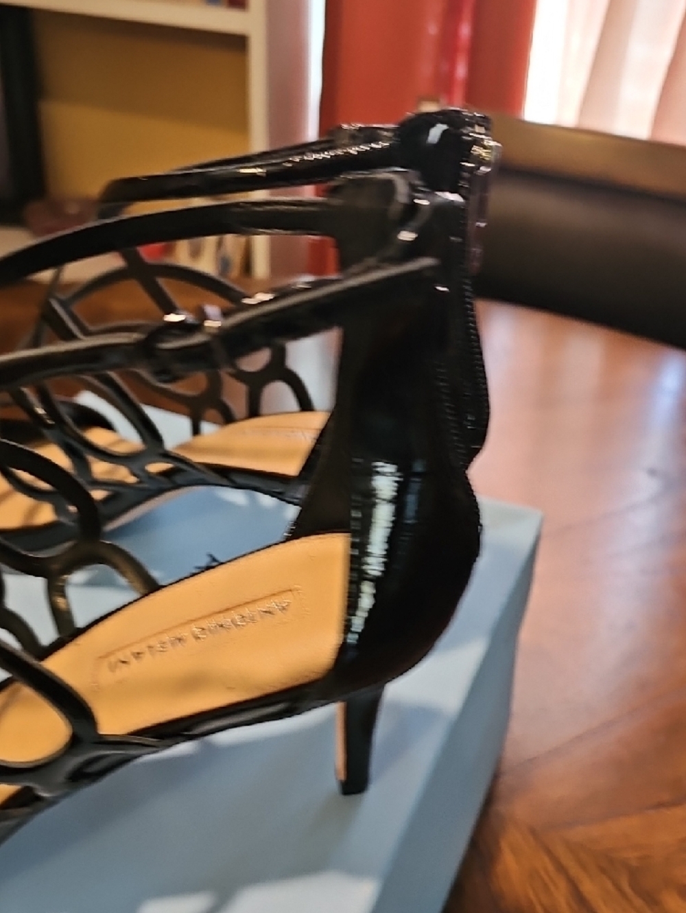 ANTONIO MELANI Black Patent Strappy Caged Heels - Picture 3 of 7